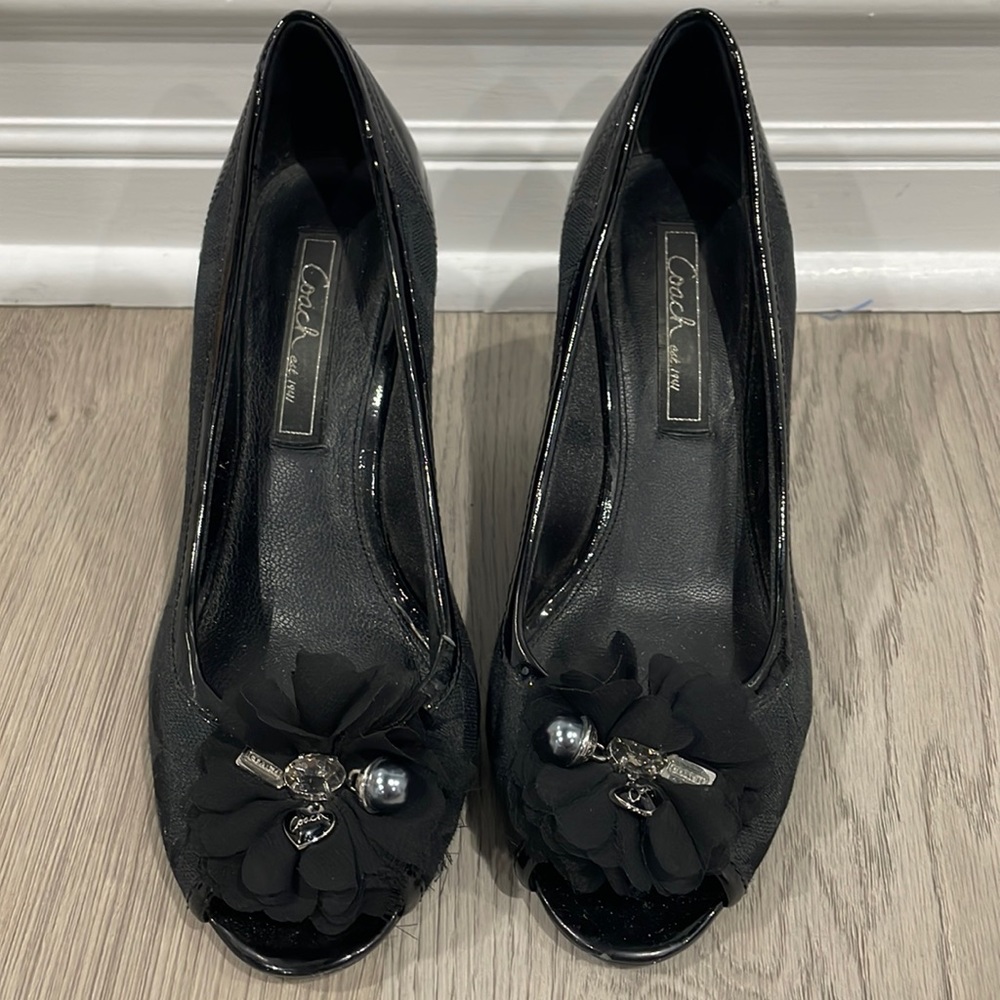 Beautiful coach wedges - peep toe with floral detail